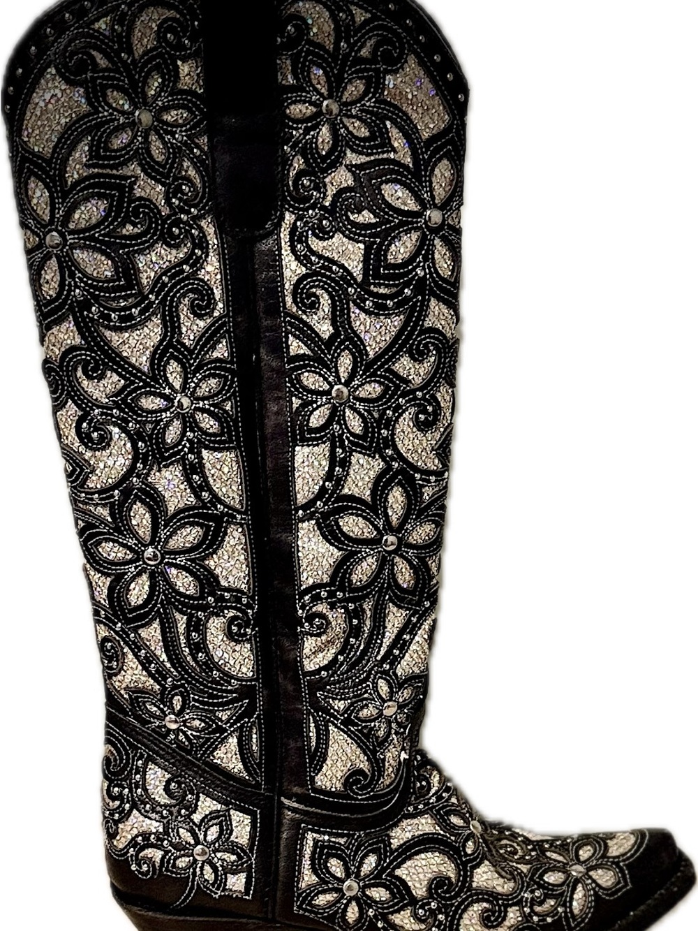 Black & Silver Floral Embellished Boot